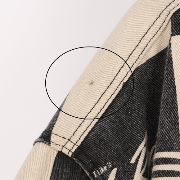 ACE REAPER Black/Off-White Checkerboard Graphic Print Denim Fleece Lined Jacket - Picture 5 of 9